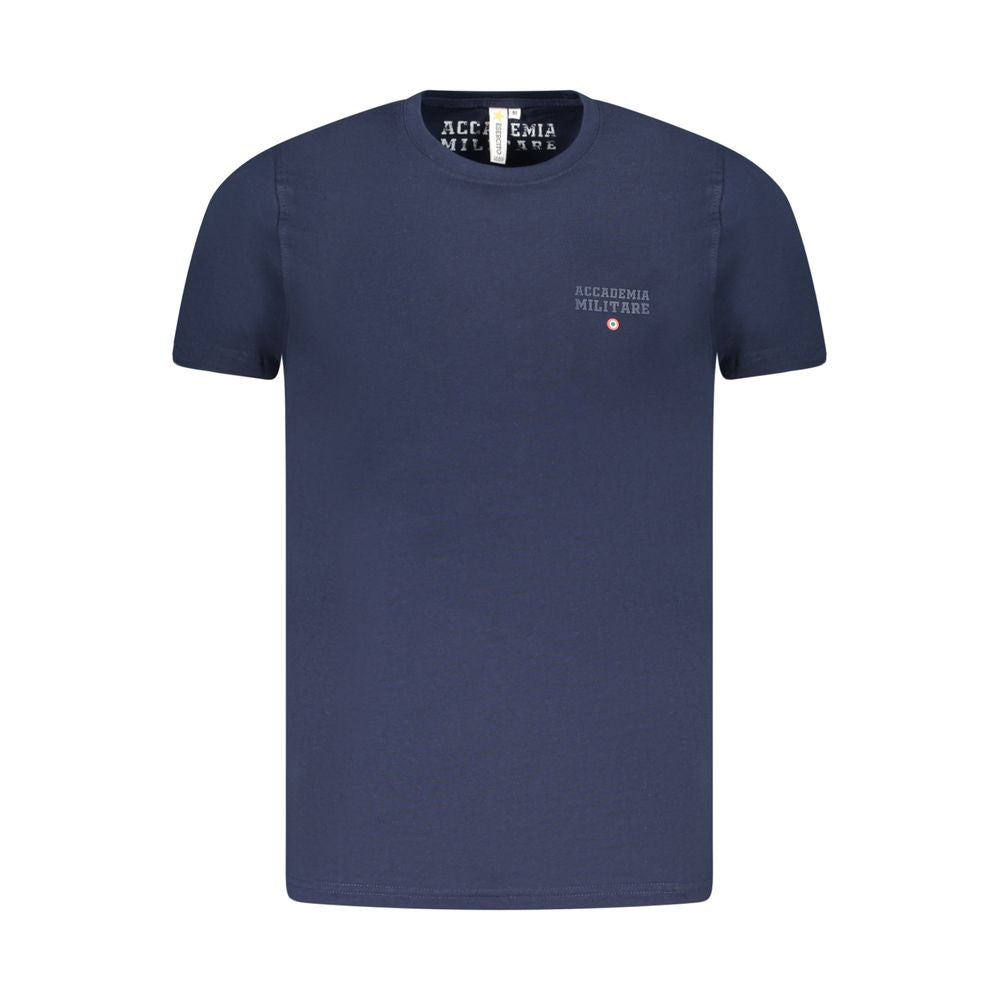 Accademia Militare Blue Cotton T-Shirt featuring crew neck and small academy print logo.