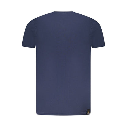 Rear view of Accademia Militare Blue Cotton T-Shirt with short sleeves and crew neck, featuring a small academy logo and print design.