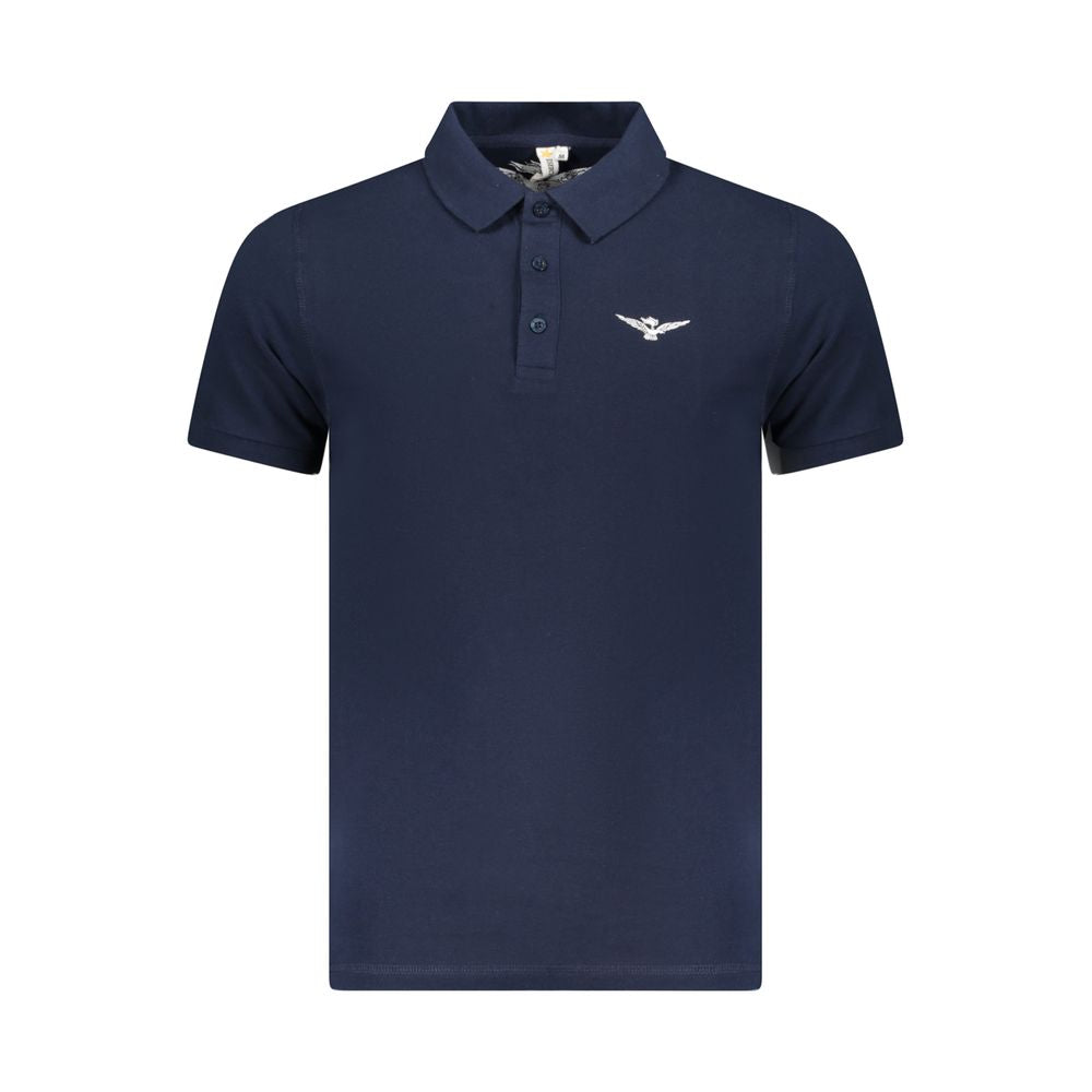 Accademia Militare Blue Cotton Polo Shirt with eagle logo, short sleeve, and three buttons.