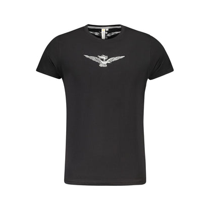 Accademia Militare Black Cotton T-Shirt with big eagle print, short sleeve, crew neck