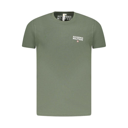 Accademia Militare Green Cotton T-Shirt, short sleeve, crew neck, with small academy print and logo.