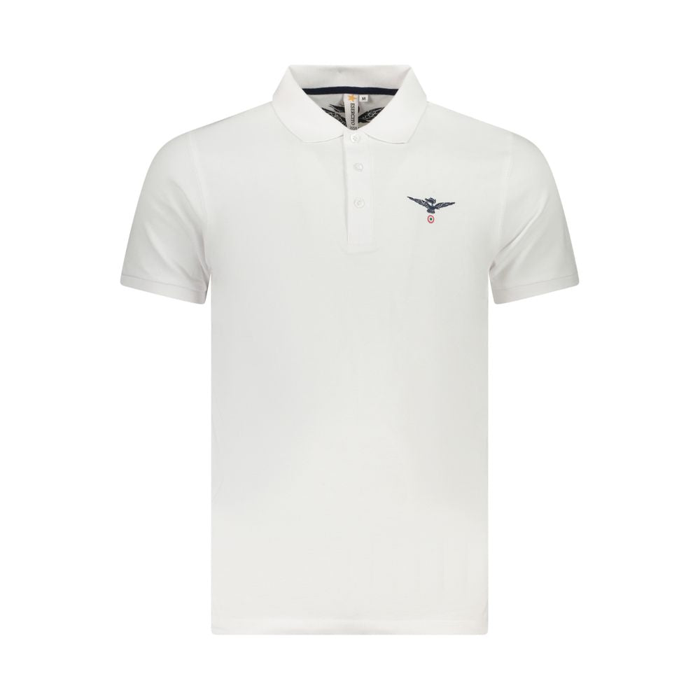 Accademia Militare White Cotton Polo Shirt with eagle logo, 3 buttons, short sleeves, and print detail.