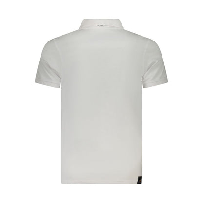 Back view of Accademia Militare White Cotton Polo Shirt with short sleeves, eagle print, logo, and three buttons.