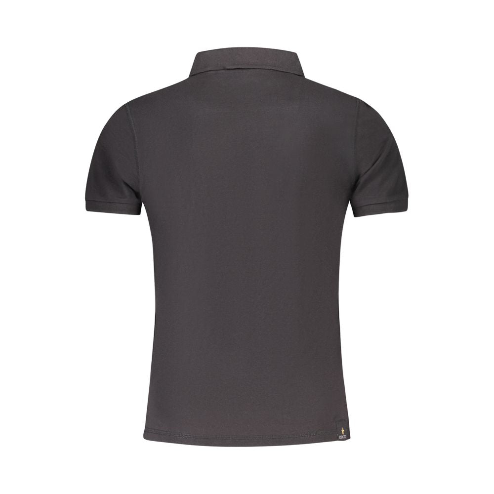 Back view of Accademia Militare Black Cotton Polo Shirt, short sleeve polo with three buttons and logo detail.