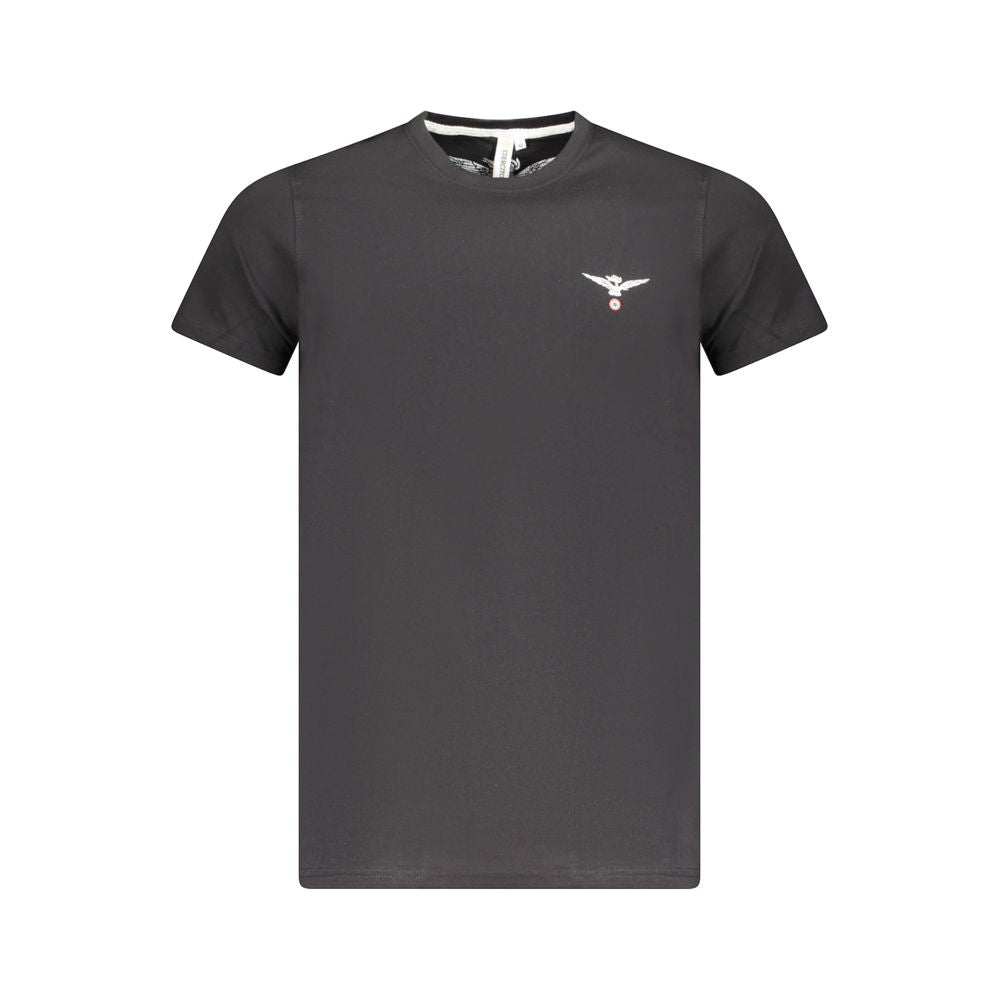Accademia Militare Black Cotton T-Shirt with Eagle Ball logo, short sleeve, crew neck, print design.