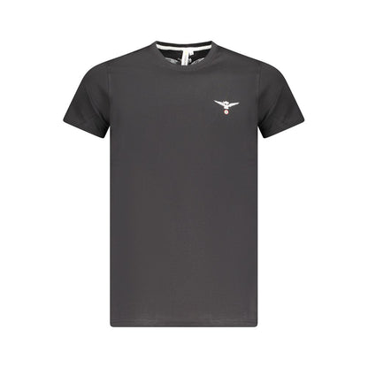 Accademia Militare Black Cotton T-Shirt with Eagle Ball logo, short sleeve, crew neck, print design.