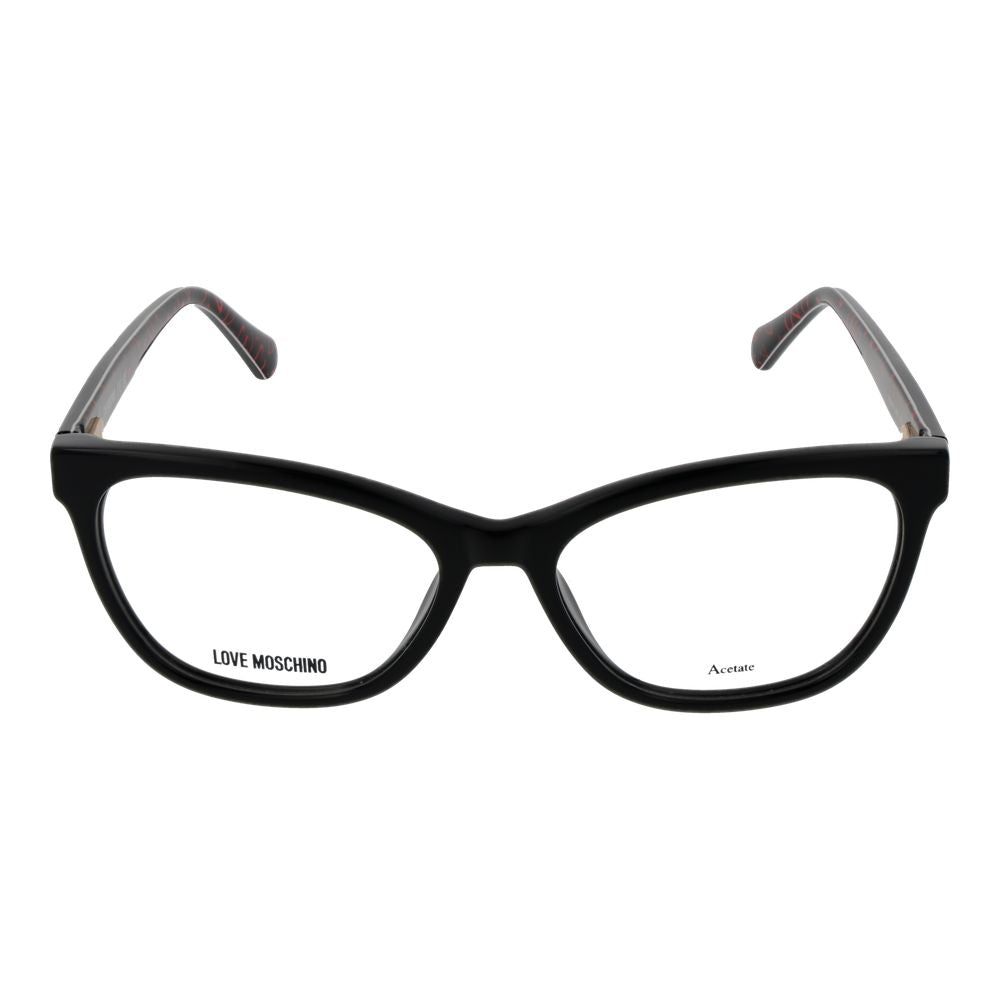 Love Moschino Black Women Glasses Frame, full-rim round acetate design, 54-16-140 size, branded case included.