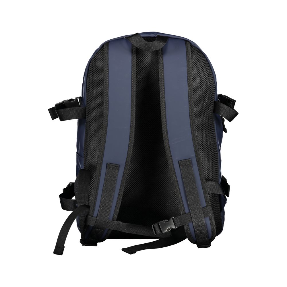 Tommy Hilfiger Blue Polyethylene Backpack with adjustable straps and a single handle, rear view showing ergonomic back padding.