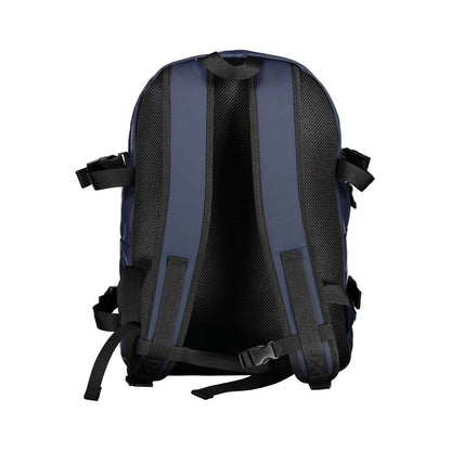 Tommy Hilfiger Blue Polyethylene Backpack with adjustable straps and a single handle, rear view showing ergonomic back padding.