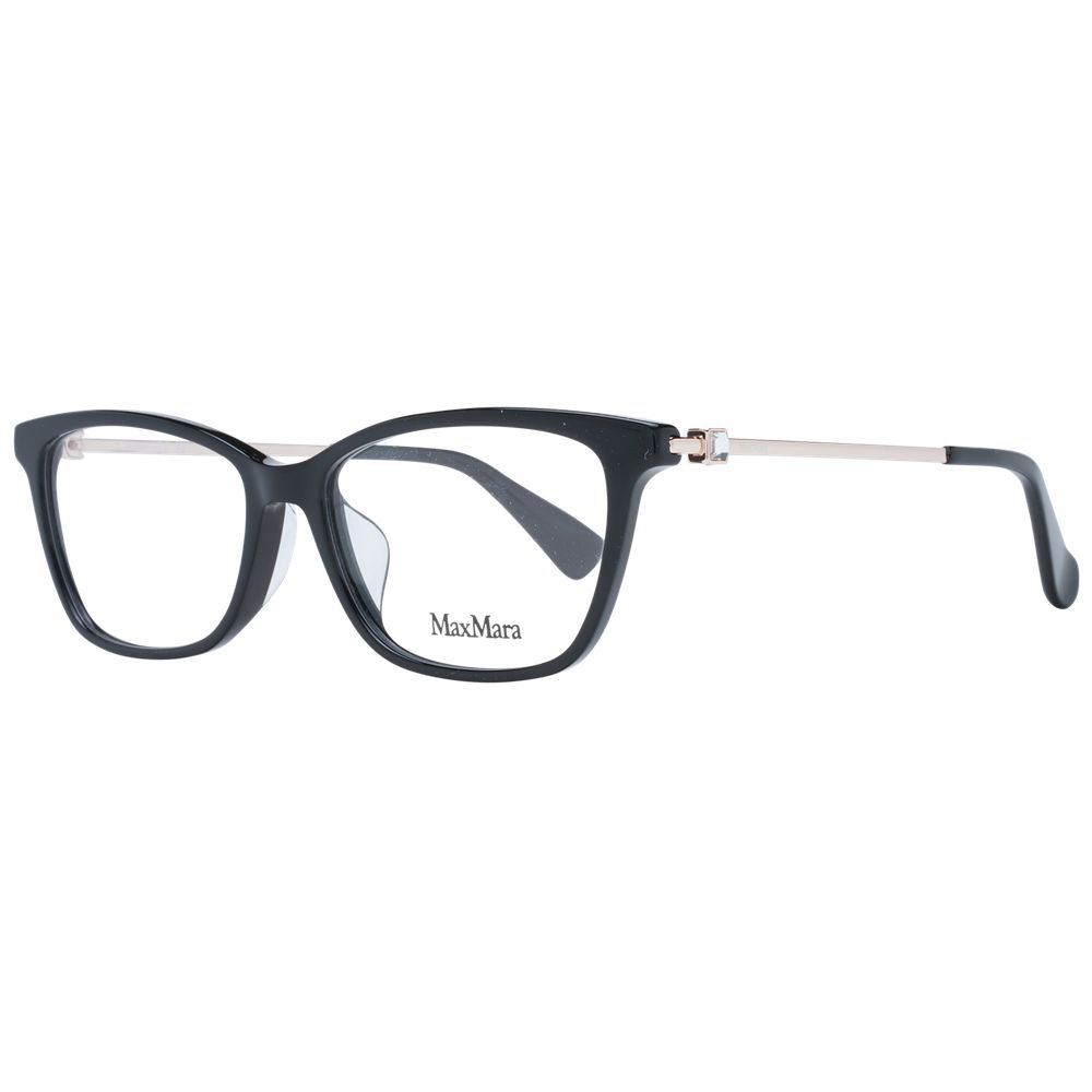 Max Mara Black Women Glasses Frame, full-rim rectangle style with plastic material and 54-15-140 dimensions, includes branded case.