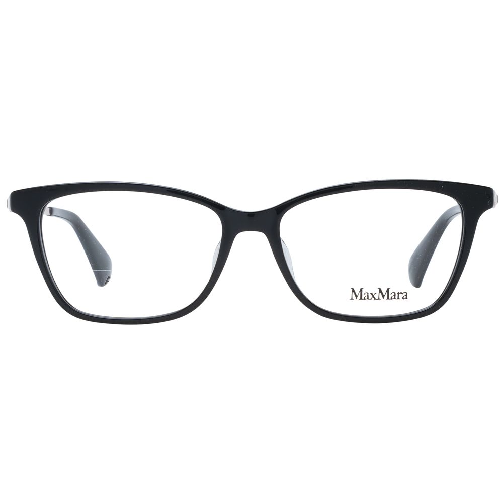 Max Mara Black Women Glasses Frame, full-rim black plastic frame with demo lenses, includes branded case, size 54-15-140, rectangle style.