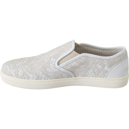 Dolce & Gabbana White Leather Lace Slip On Loafers Shoes