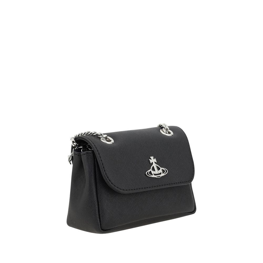 Vivienne Westwood Black Polyethylene Shoulder Bag with chain strap and iconic Orb logo plaque, elegant design for modern style.