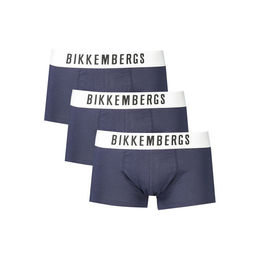 Bikkembergs Blue Cotton Underwear tri-pack with elastic waistband, elegance, and logo print.