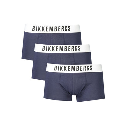 Bikkembergs Blue Cotton Underwear tri-pack with elastic waistband, elegance, and logo print.