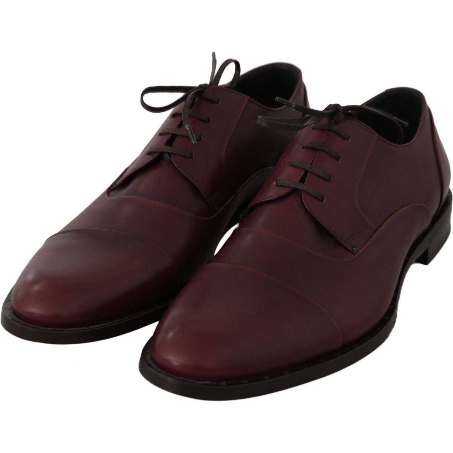 Dolce & Gabbana Red Bordeaux Leather Derby Formal Shoes