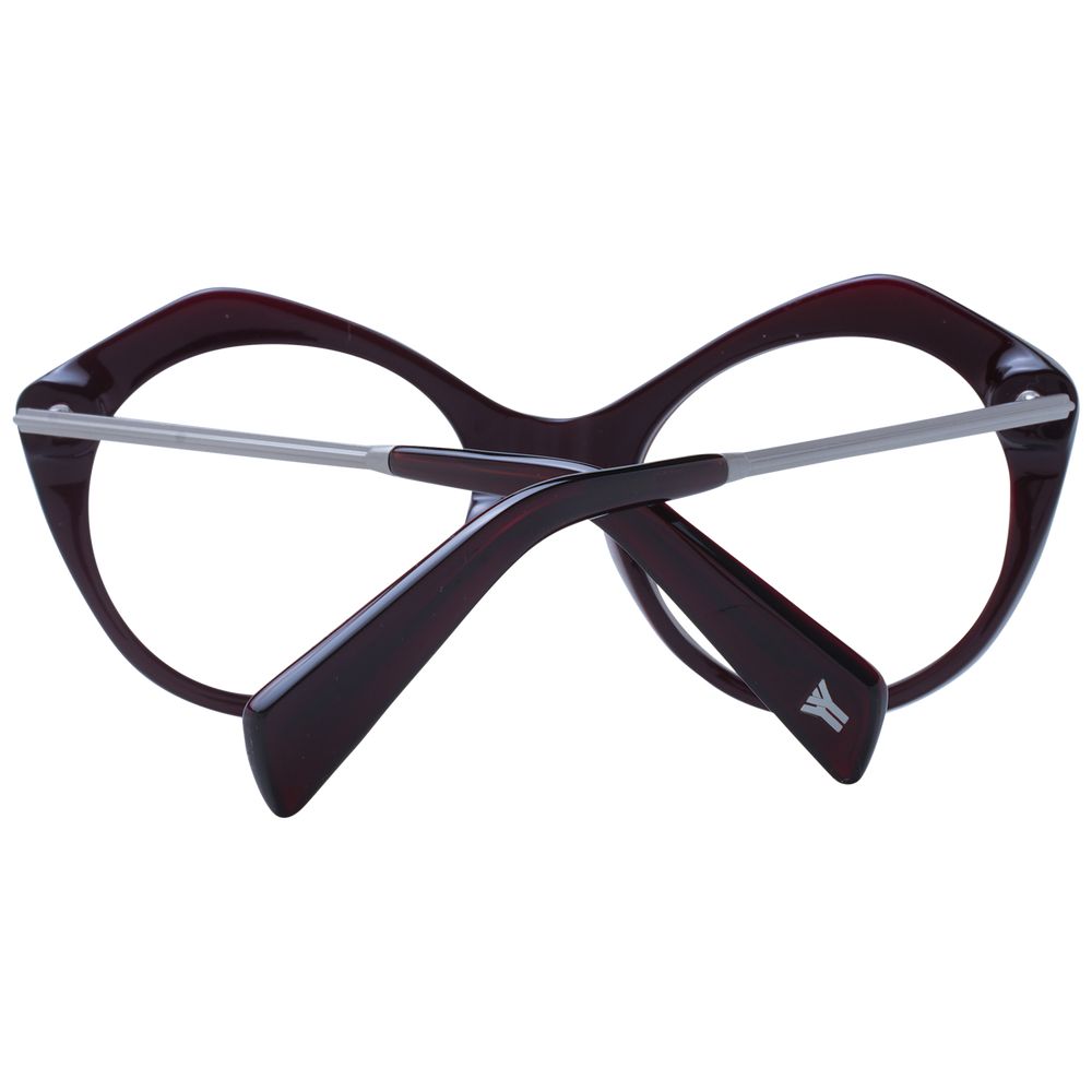 Yohji Yamamoto Burgundy Unisex Glasses Frame in acetate, full-rim style with demo lenses, size 51-20-140, round design.