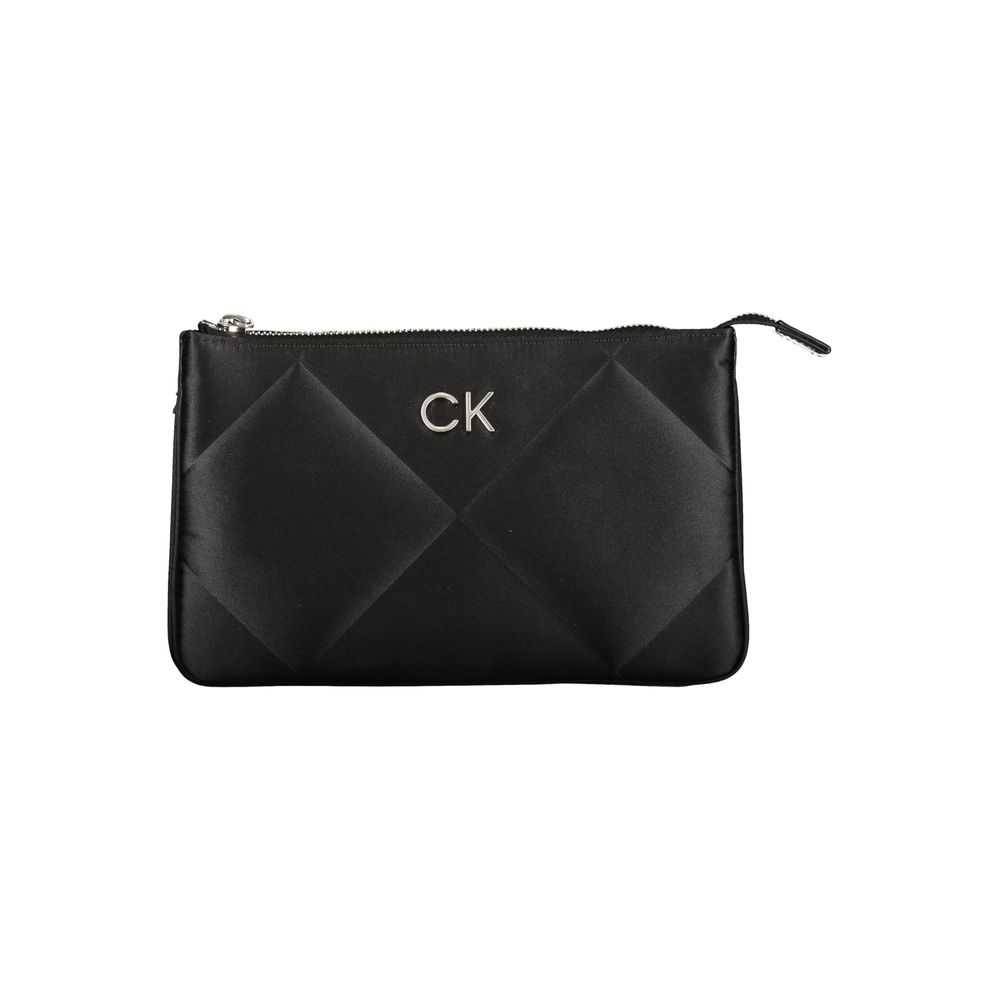 Calvin Klein Black Polyester Handbag with zip closure, featuring logo and contrasting details, made from 95% recycled polyester.