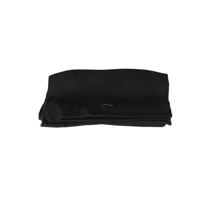 Calvin Klein Black Cotton Scarf featuring logo embroidery, size 30x192 cm, folded view.