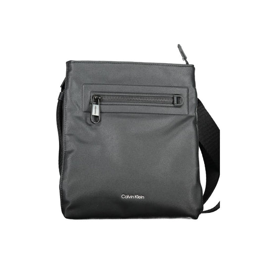 Calvin Klein Black Polyester Shoulder Bag with adjustable strap, zip closure, and external pocket.