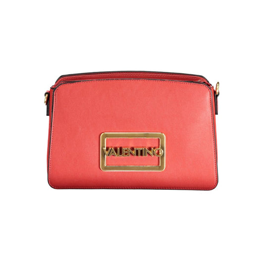 Alt Tag: Mario Valentino Red Polyethylene Handbag with removable strap, three compartments, and logo detail.