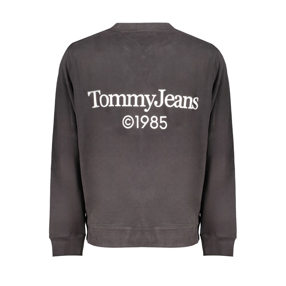 Back view of Tommy Hilfiger Black Cotton Men Sweater featuring Tommy Jeans logo, highlighting sustainable fashion in urban style.