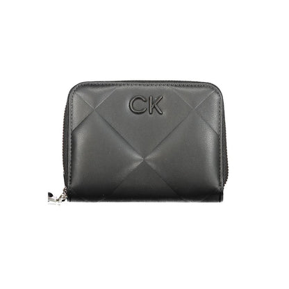 Calvin Klein Black Polyester Wallet with RFID blocking and zip closure, featuring a logo and contrasting details. Made of 50% recycled polyester.
