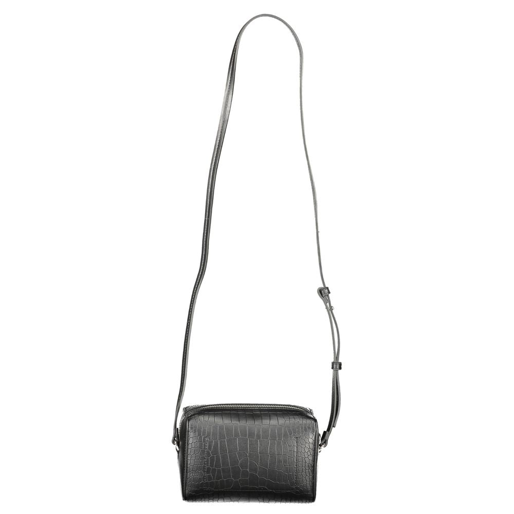 Calvin Klein Black Polyester Handbag with adjustable strap, external pocket, internal card pocket, and zip closure.