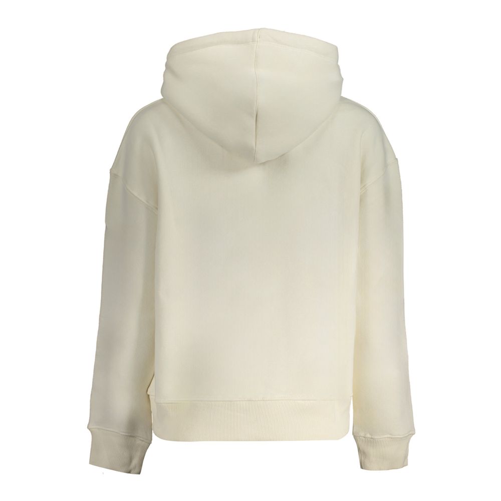 Back view of Pepe Jeans White Cotton Women Sweater with hoodie, showcasing premium organic cotton blend for trendy style and comfort.