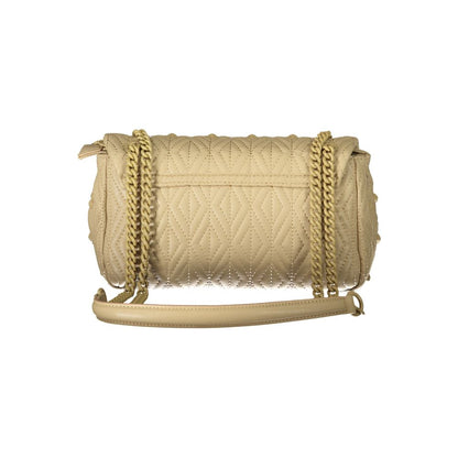 Mario Valentino Beige Polyester Handbag with chain straps, 2 internal pockets, contrasting details, zip and clip closure.