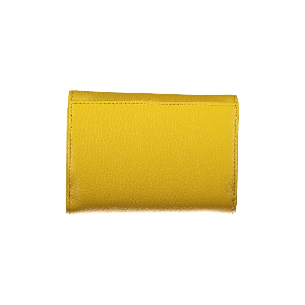 Coccinelle Yellow Leather Wallet with zip, automatic closure, card compartments, external coin pocket, and metallic finish