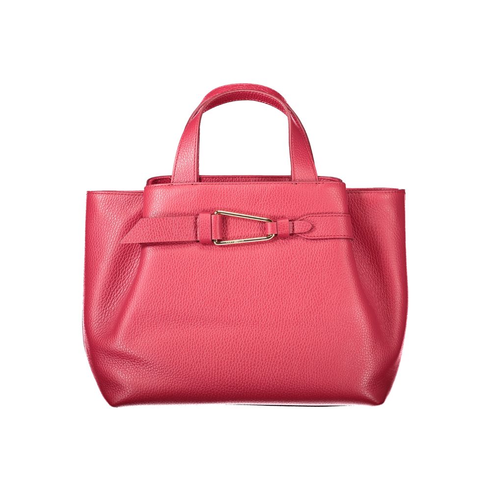 Coccinelle Red Leather Handbag with two handles, adjustable and removable shoulder strap, featuring external and internal pockets.