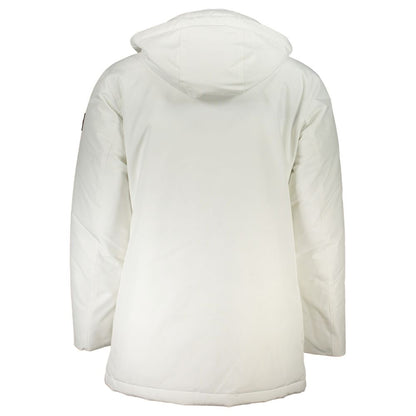 Hugo Boss White Polyamide Men's Jacket with removable hood and long sleeves, showcasing back view for style and detail.