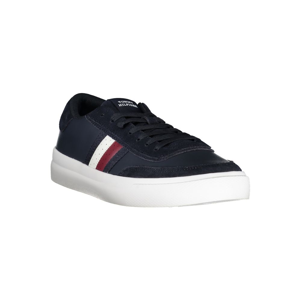 Tommy Hilfiger Blue Polyester Sneaker with contrast details and logo, sports footwear with laces designed for comfort and style.