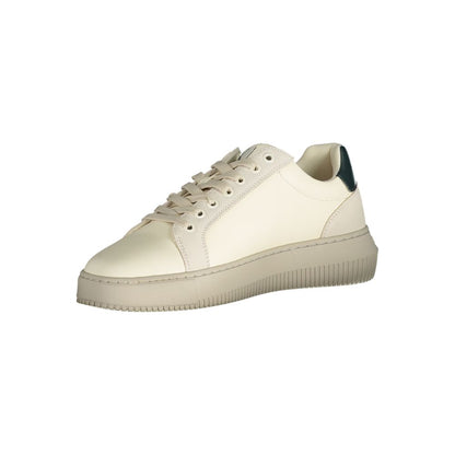 Calvin Klein White Polyester Sneaker with laces, print, contrasting details, logo, made with 50% recycled thermoplastic rubber.