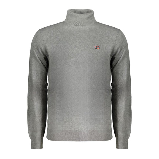 Norway 1963 Gray Polyester Sweater with turtleneck, long sleeves, embroidery, and logo. Ideal for stylish, warm comfort.