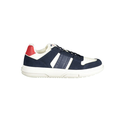 Tommy Hilfiger Blue Polyester Sneaker with red, white contrast, laces, removable insole, and brand logo.