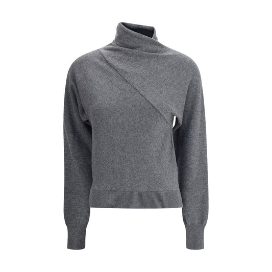 Tom Ford Gray Cashmere Turtleneck with ribbed hem and cuffs, featuring a draped high neck for a luxurious, elegant look.