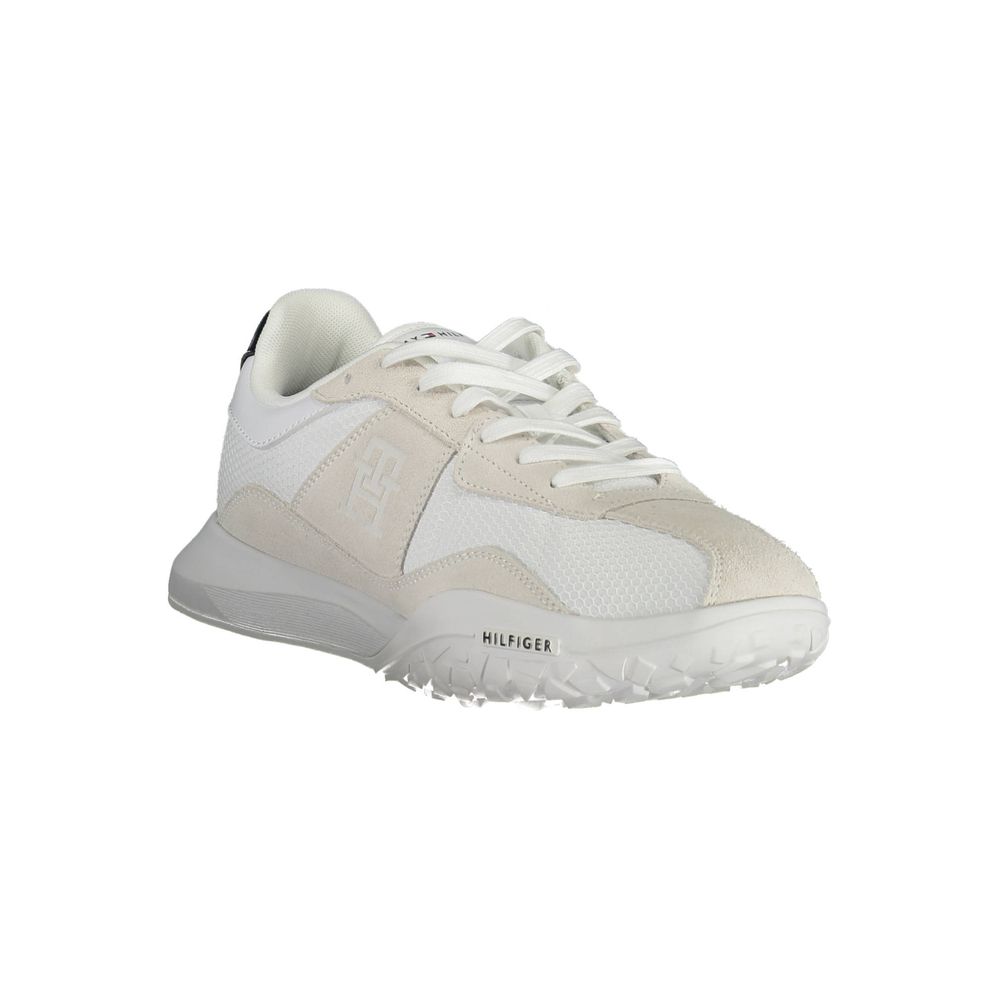 Tommy Hilfiger White Polyester Sneaker with laces and contrasting details, made of 100% recycled polyester material.