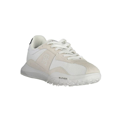 Tommy Hilfiger White Polyester Sneaker with laces and contrasting details, made of 100% recycled polyester material.