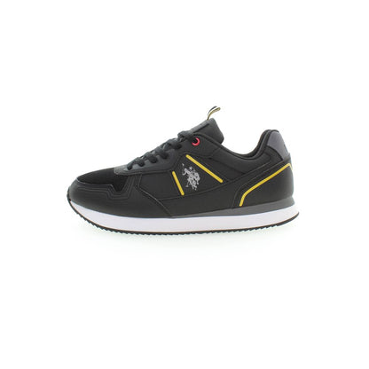 U.S. POLO ASSN. Black Polyester Sneaker with logo and contrasting details, sports shoe with laces.