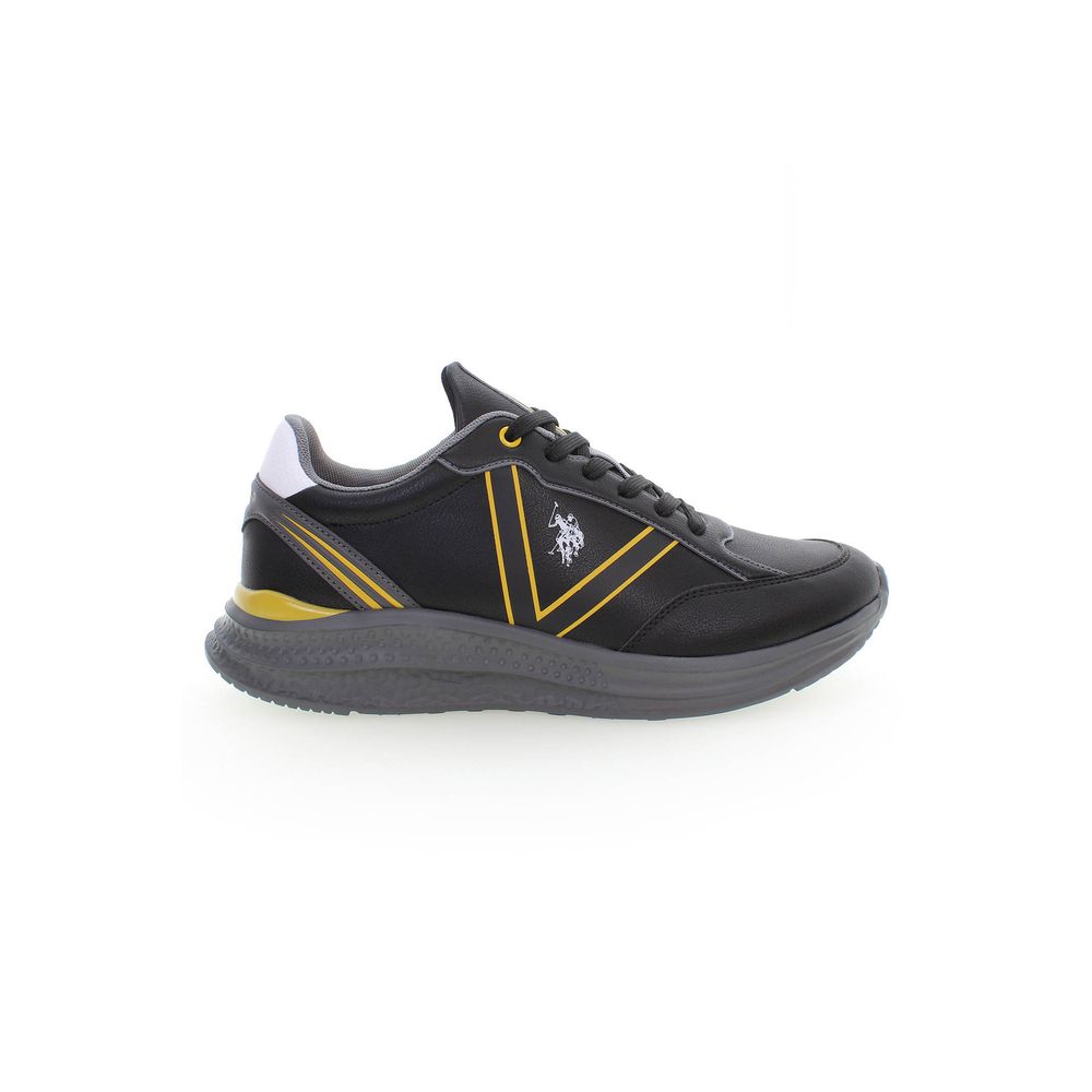 U.S. POLO ASSN. Black Polyester Sneaker with laces, contrasting details, and logo design for sports activities.