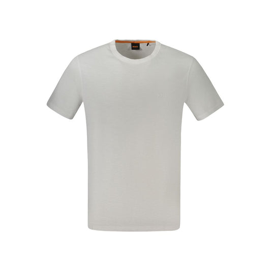 Hugo Boss White Cotton T-Shirt with short sleeves and crew neck, featuring logo print.
