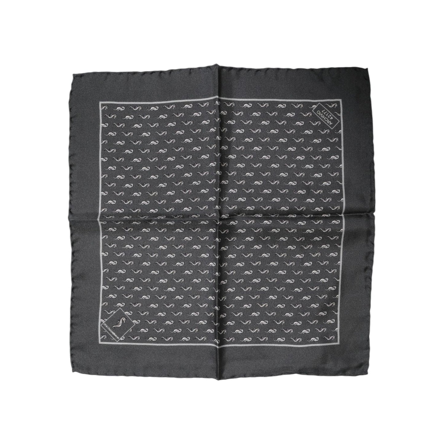 Dolce & Gabbana Black Fish Print Silk Square Men Foulard Scarf