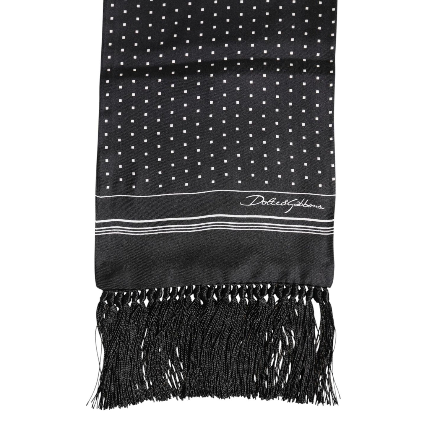 Dolce & Gabbana Black White Polka Dot Fringes Foulard Scarf