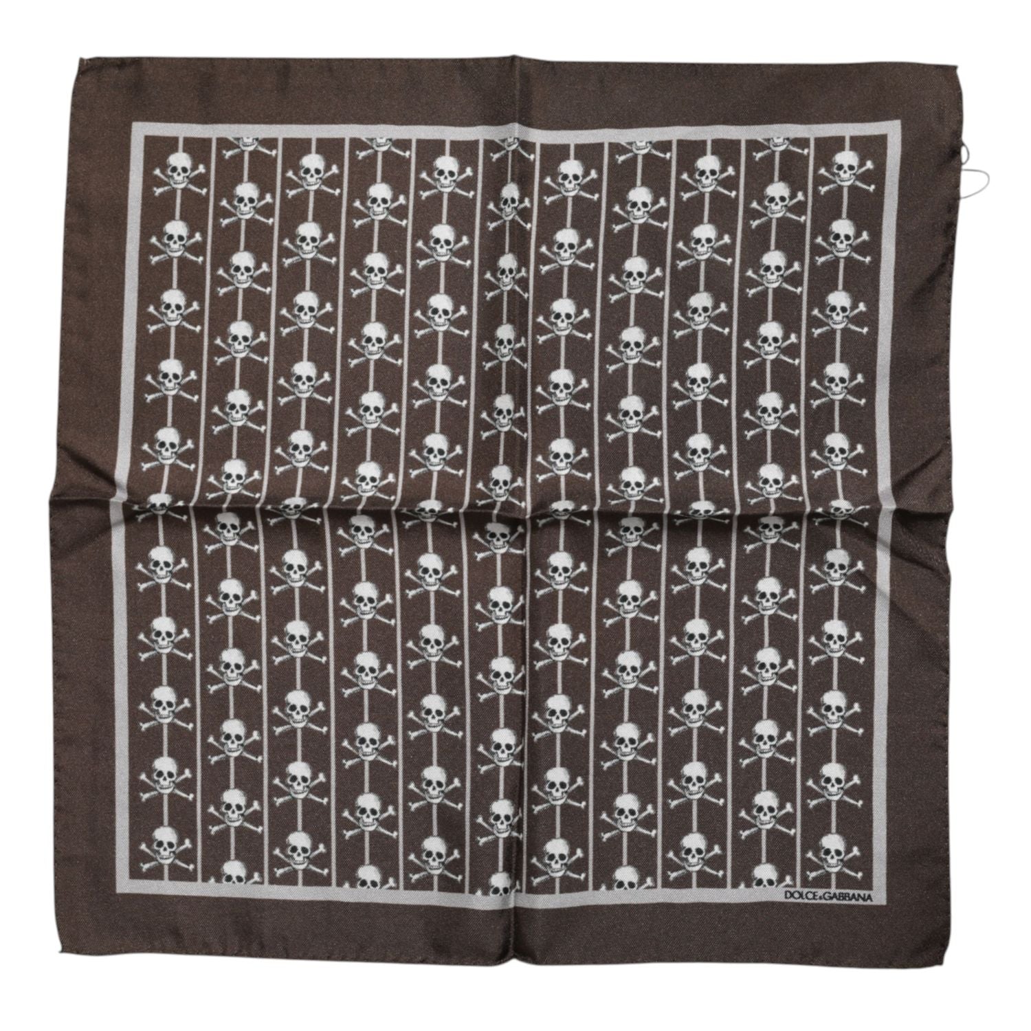 Dolce & Gabbana Brown Skull Silk Square Men Foulard Scarf