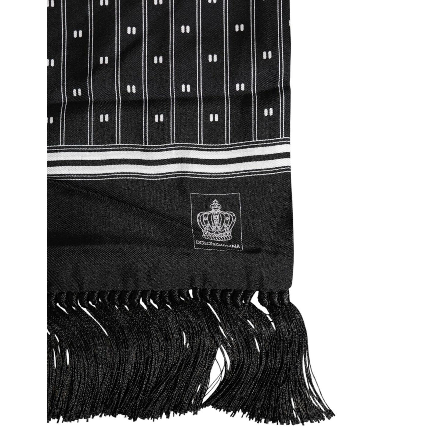 Dolce & Gabbana Black Silk Printed Fringes Men Foulard Scarf