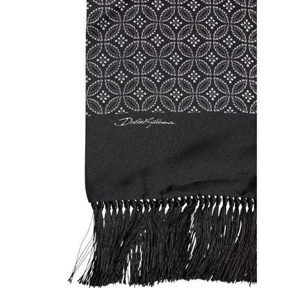 Dolce & Gabbana Black Patterned Fringes Men Foulard Scarf