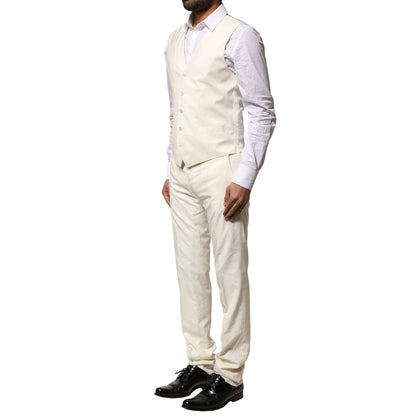 Dolce & Gabbana Ivory Wool 3 Piece Single Breasted Suit
