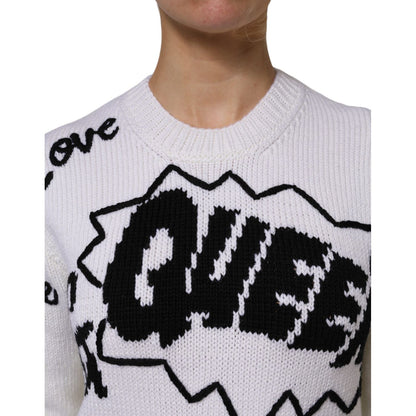 Dolce & Gabbana White Wool Knit Crew Neck Pullover Sweater